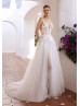 Ivory Lace Tulle V Back Hidden Slit Sexy Wedding Dress